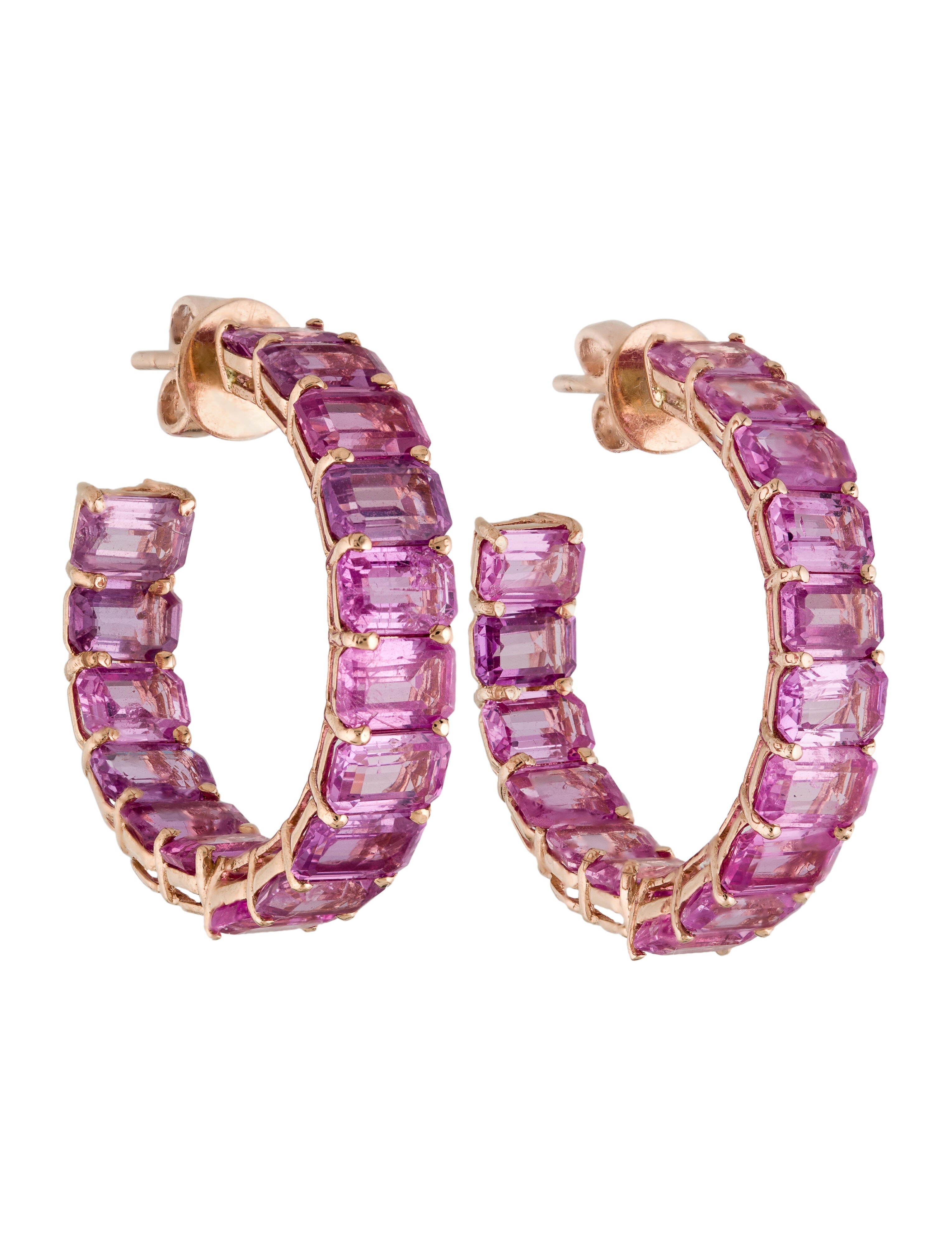 Earrings 14K 18.80ctw Sapphire Hoop Earrings 14K Rose Gold Hoop