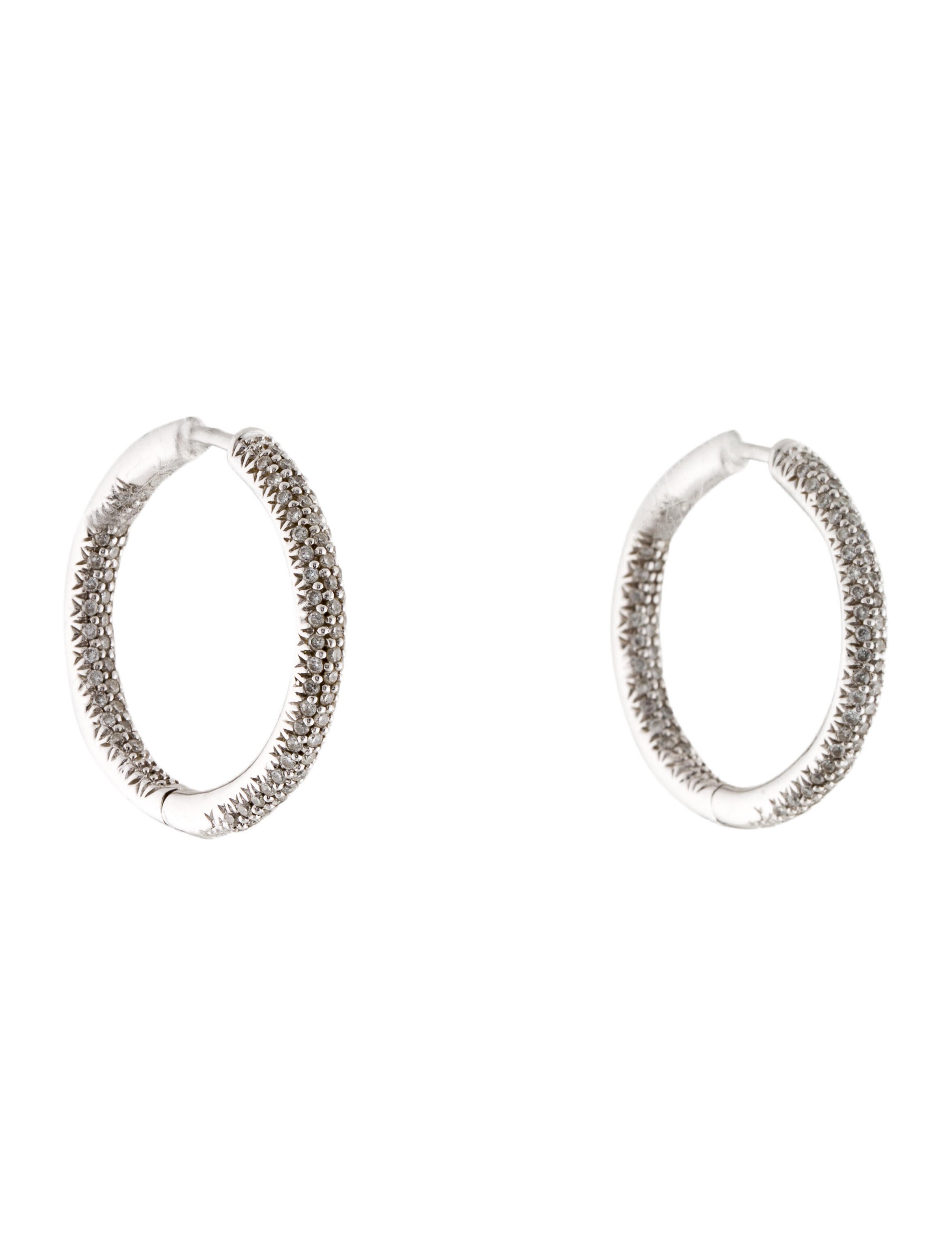 Earrings 14K Diamond Inside Out Hoop Earrings 14K White Gold Hoop
