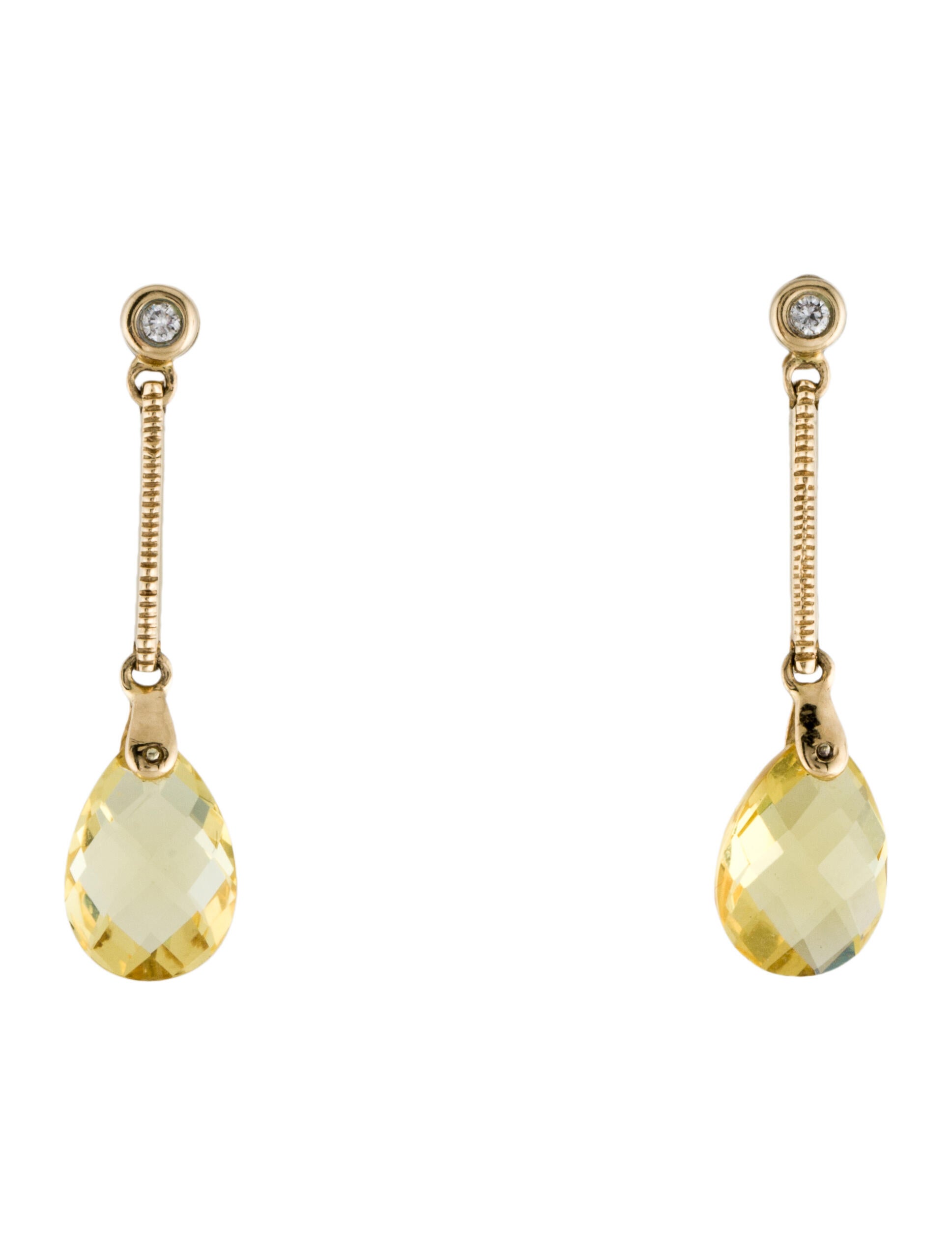 Earrings 14K Heliodor & Diamond Drop Earrings