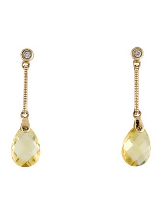 Earrings 14K Heliodor & Diamond Drop Earrings