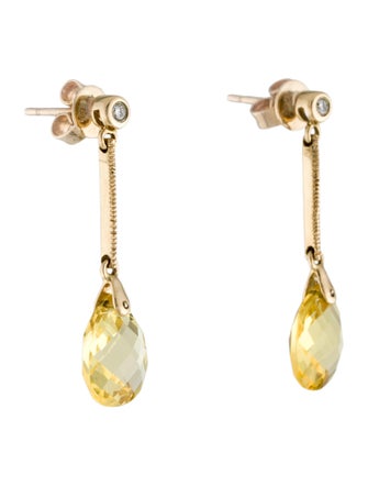 Earrings 14K Heliodor & Diamond Drop Earrings