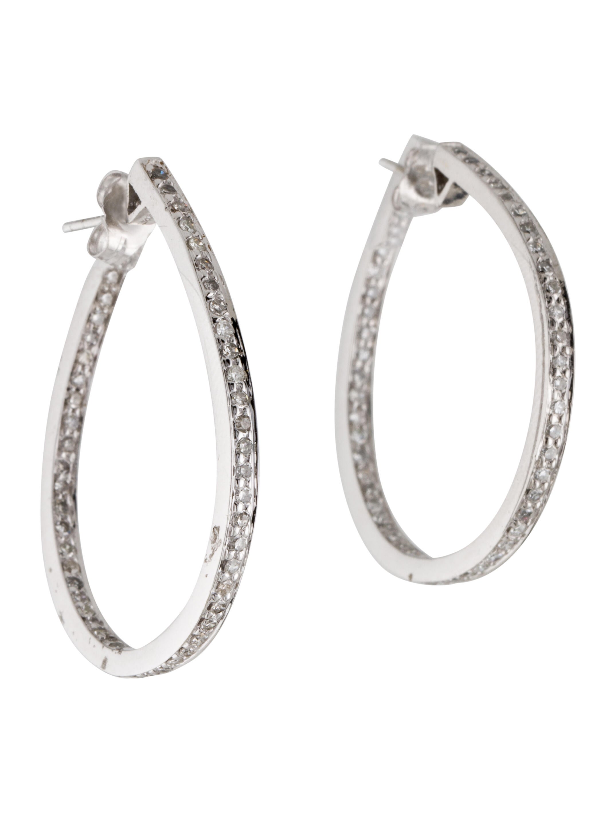 Earrings 14K 1.00ctw Diamond InsideOut Hoop Earrings RhodiumPlated 14K White Gold Hoop