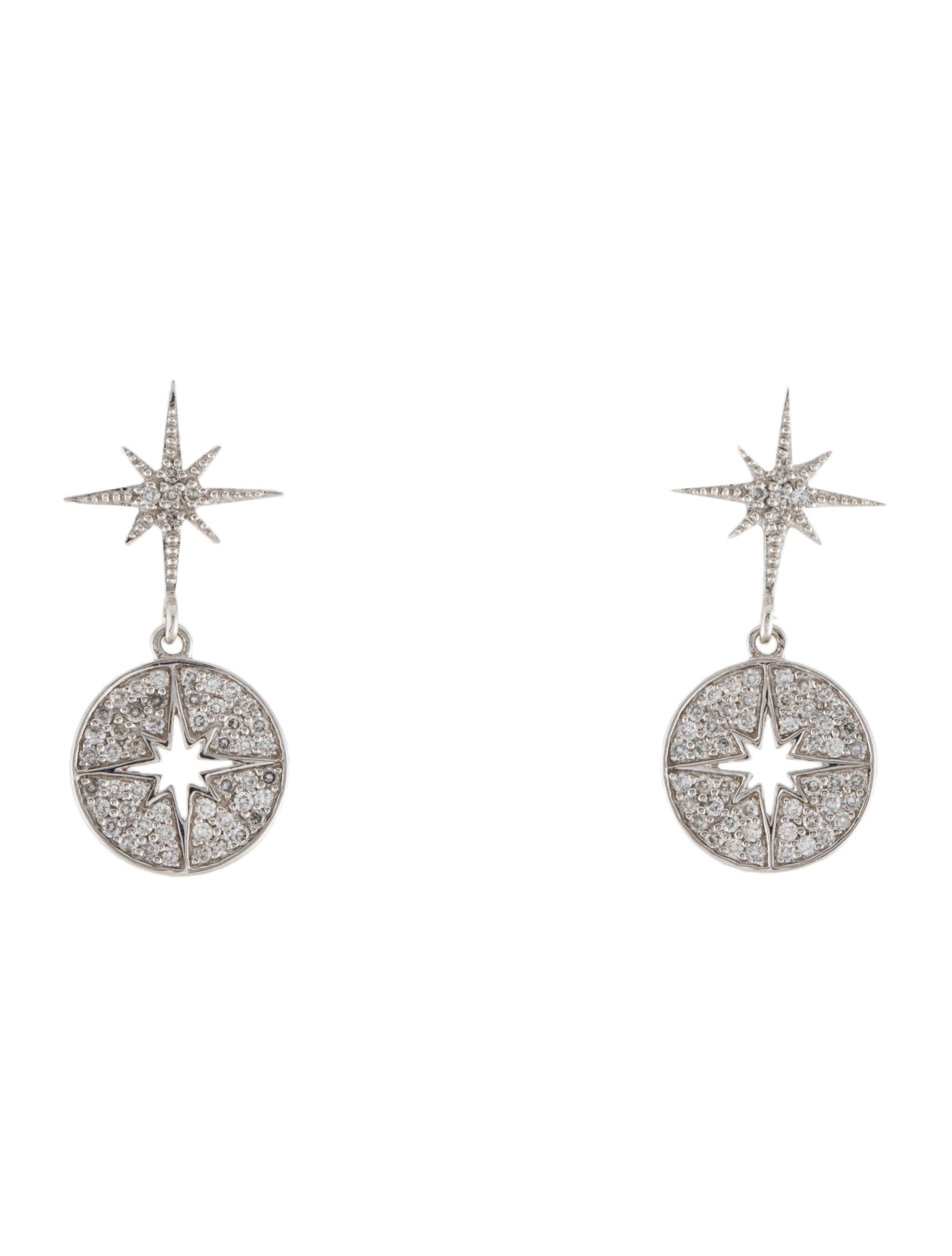 Earrings 14K Diamond Star Drop Earrings