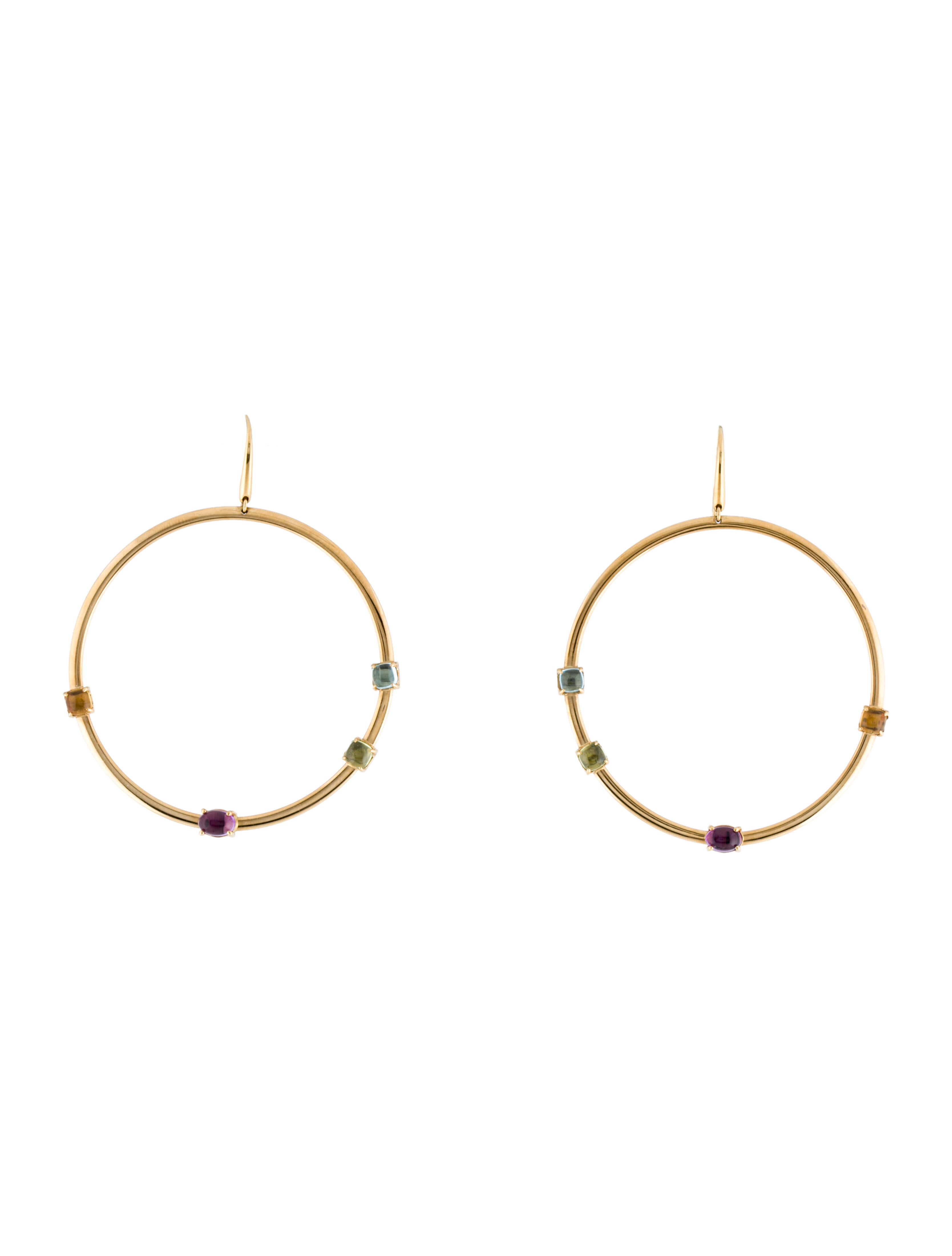 Earrings 18K Multistone Large Open Circle Hoop Drop Earrings 18K