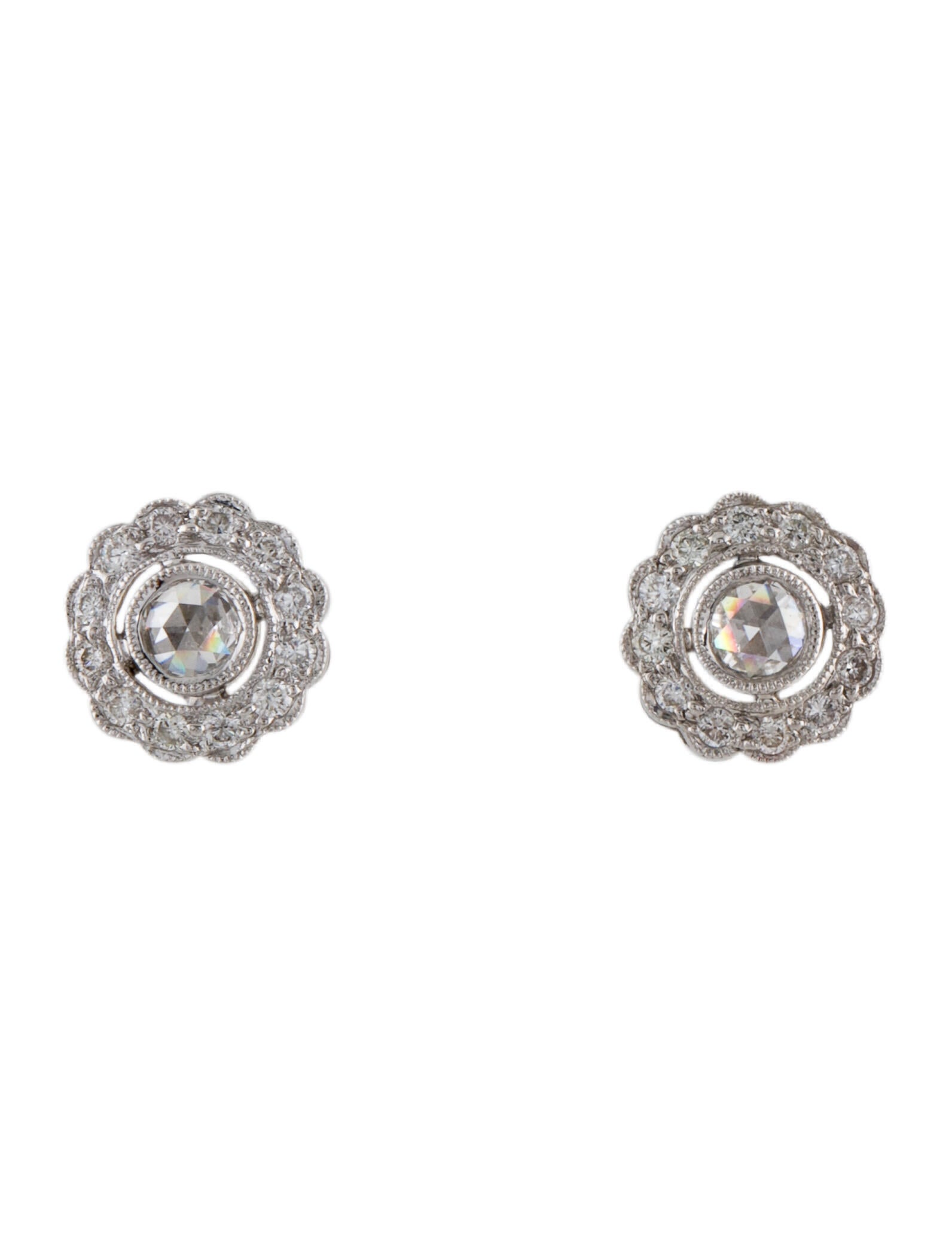 Earrings 14K Diamond Rose Cut Stud Earrings RhodiumPlated 14K White
