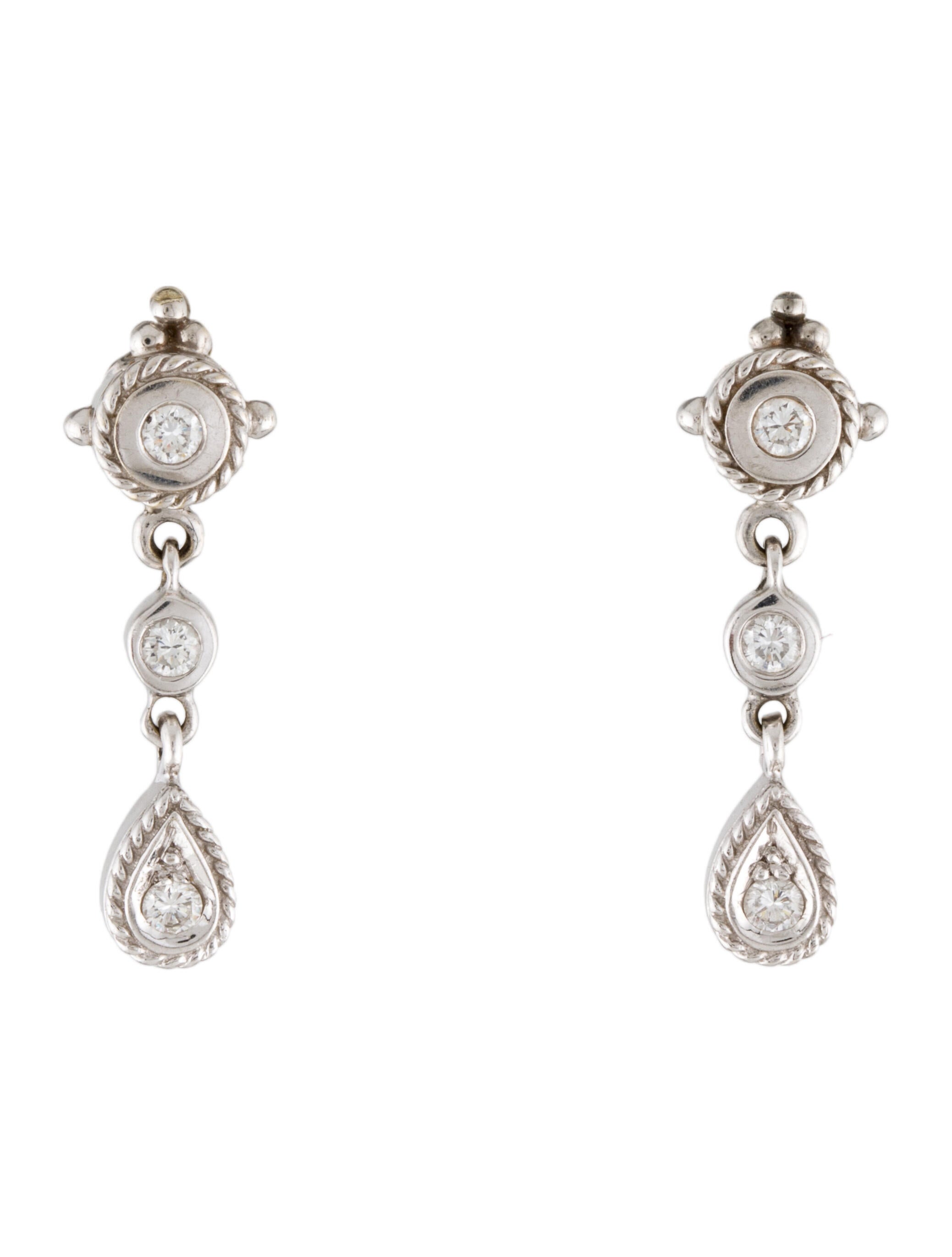 Earrings 18K Diamond Drop Earrings 14K White Gold Drop, Earrings