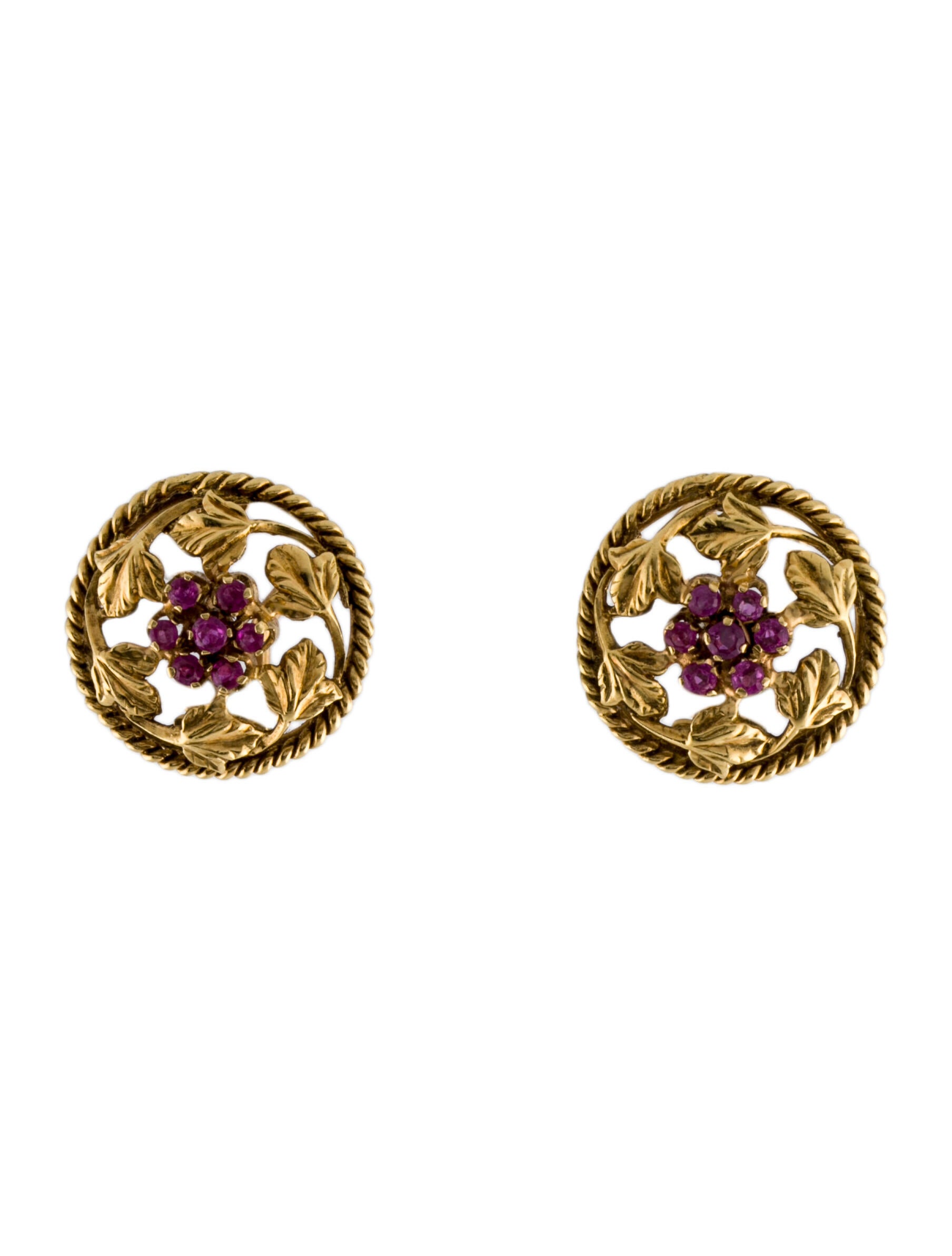 Earrings 18K Ruby Cluster Foliate Clip-On
