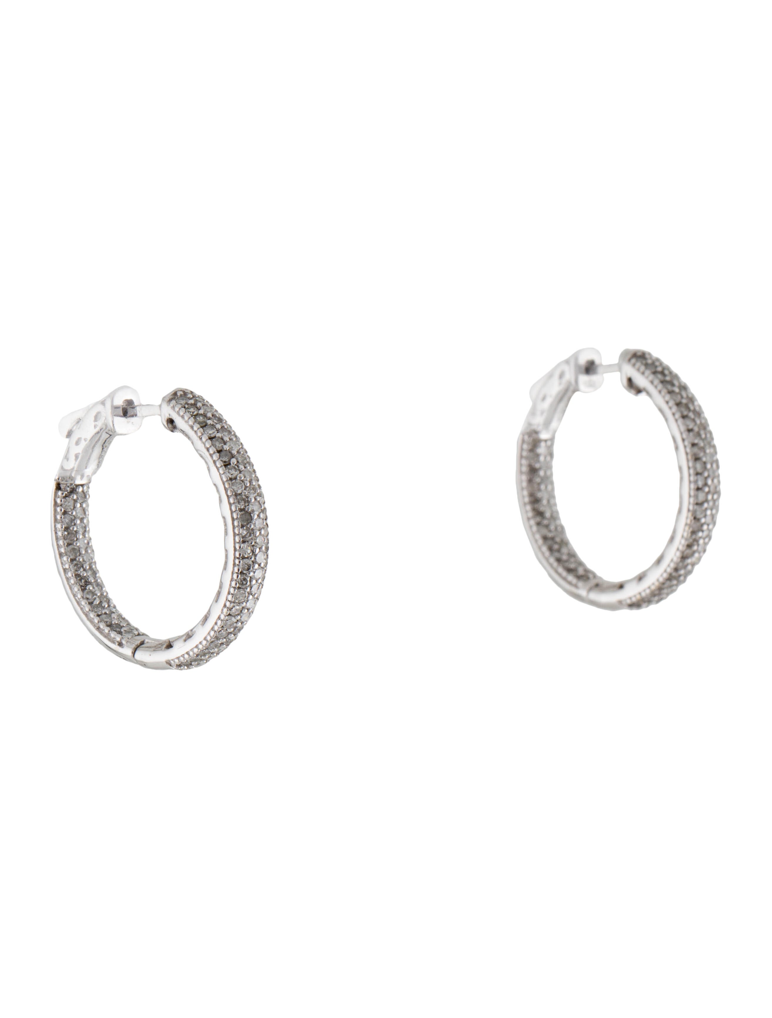 Earrings 14K Diamond Huggie Hoop Earrings RhodiumPlated 14K White