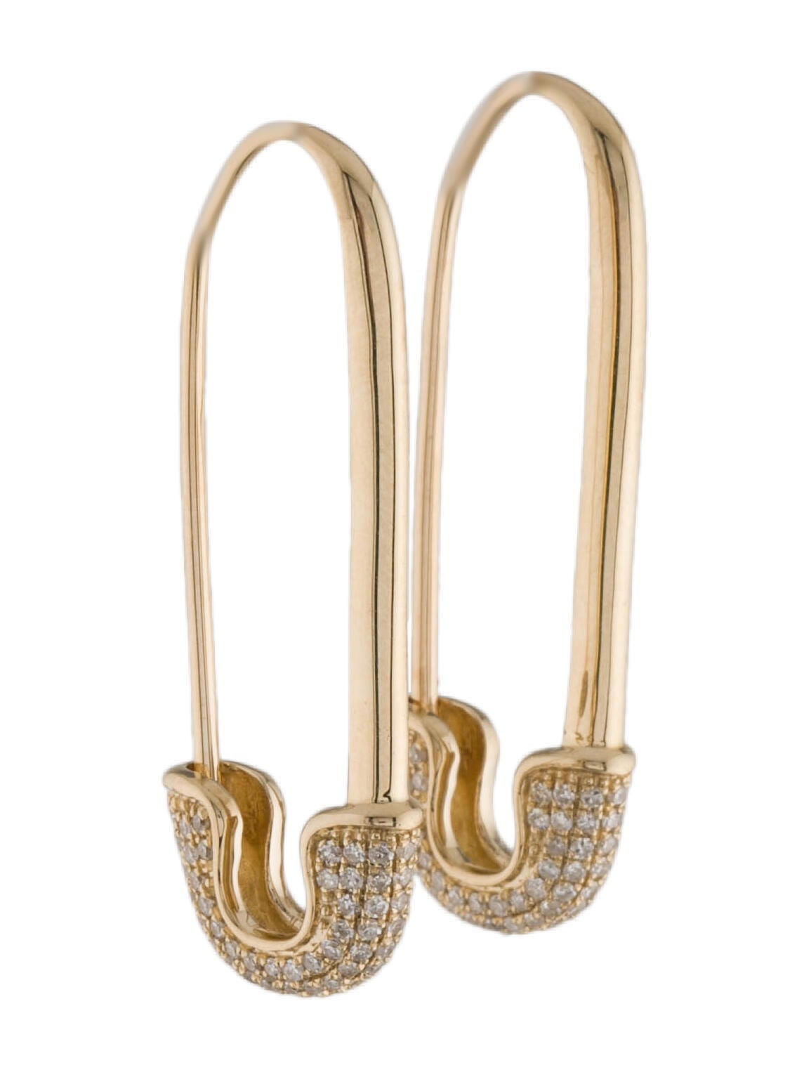 Earrings 14K Diamond Safety Pin Drop Earrings 14K Yellow Gold Drop