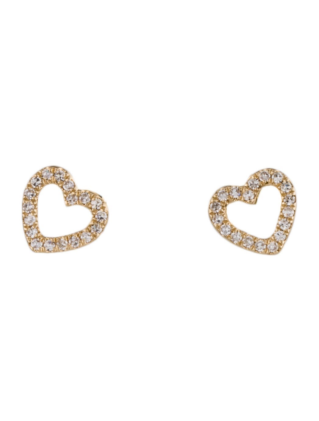 Earrings 14K DIamond Open Heart Stud Earrings 14K Yellow Gold Stud
