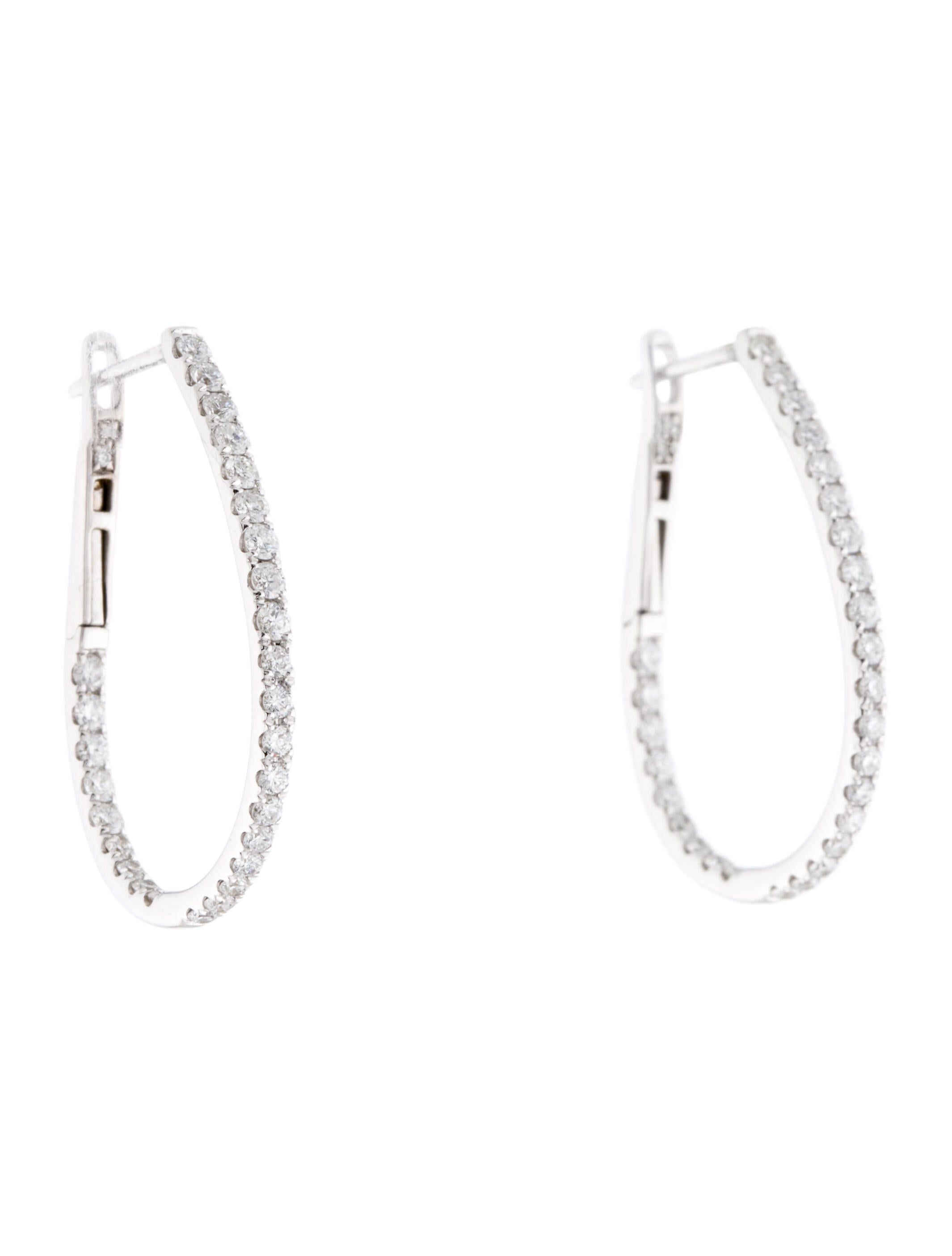 Earrings 14K Diamond Inside-Out Oval Hoop Earrings - Rhodium-Plated 14K ...