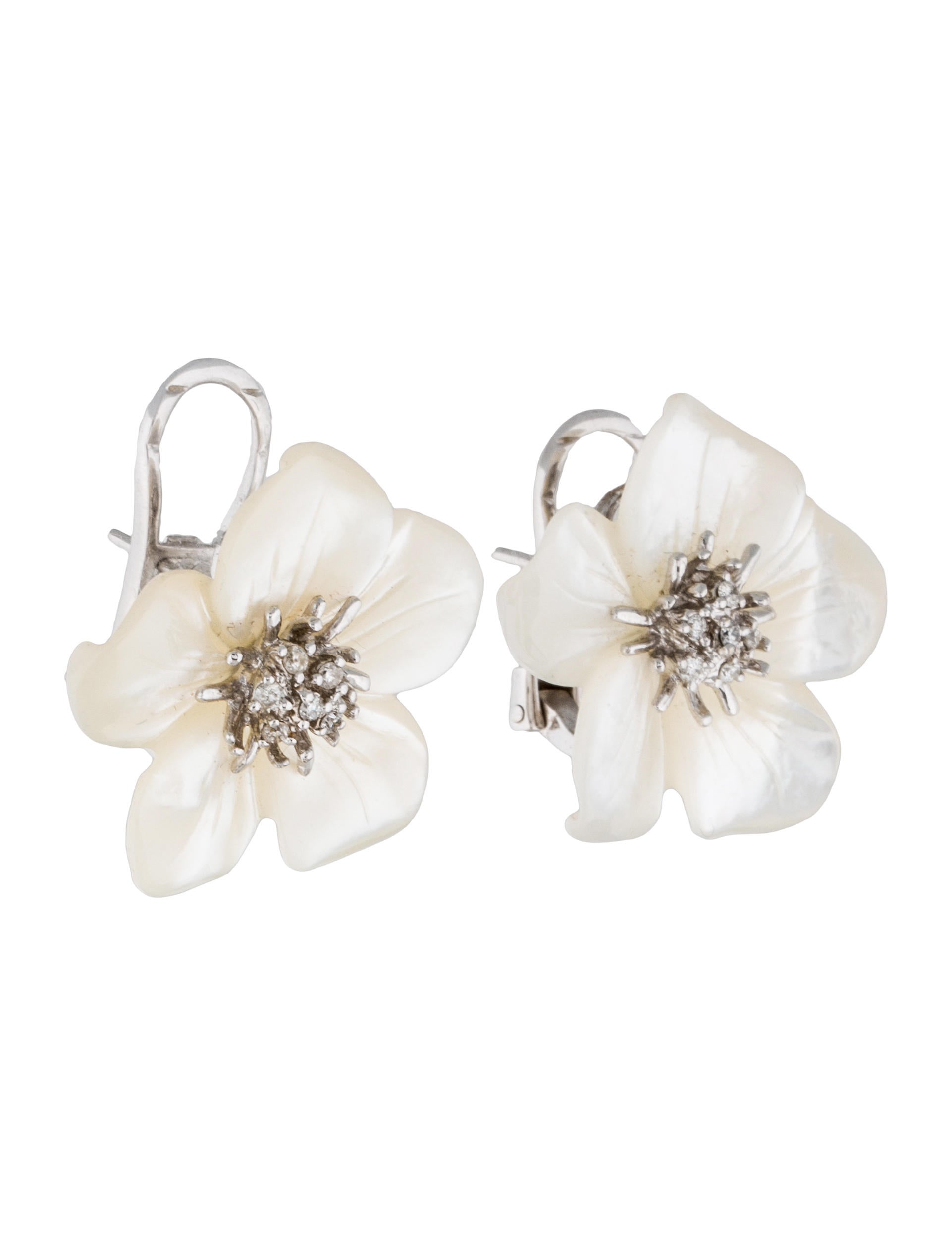 18K Mother of Pearl & Diamond Flower Earrings Earrings EARRI24191