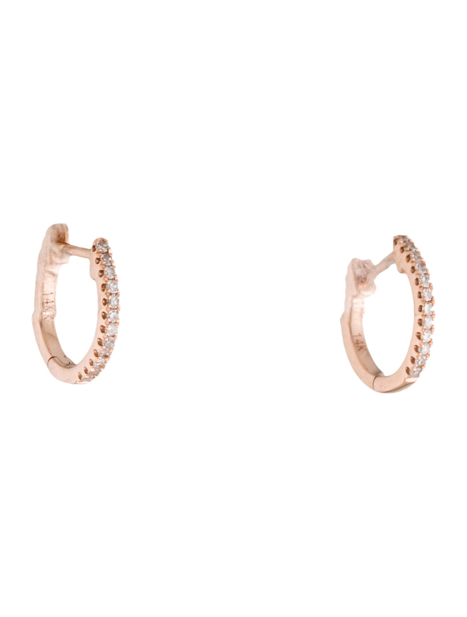 Earrings 14K Diamond Huggie 14K Rose Gold Huggie, Earrings