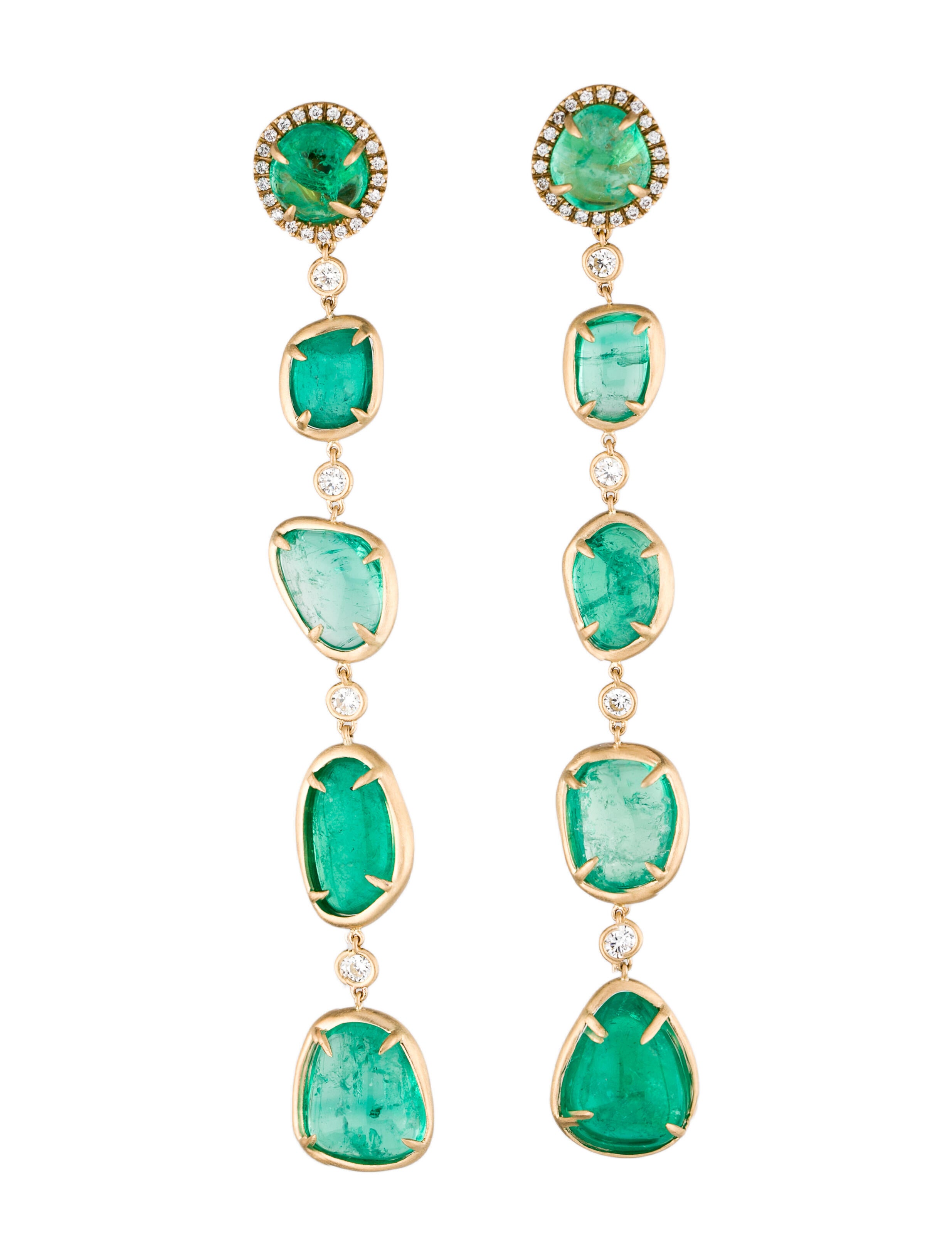 Earrings 18K Emerald & Diamond Drop Earrings