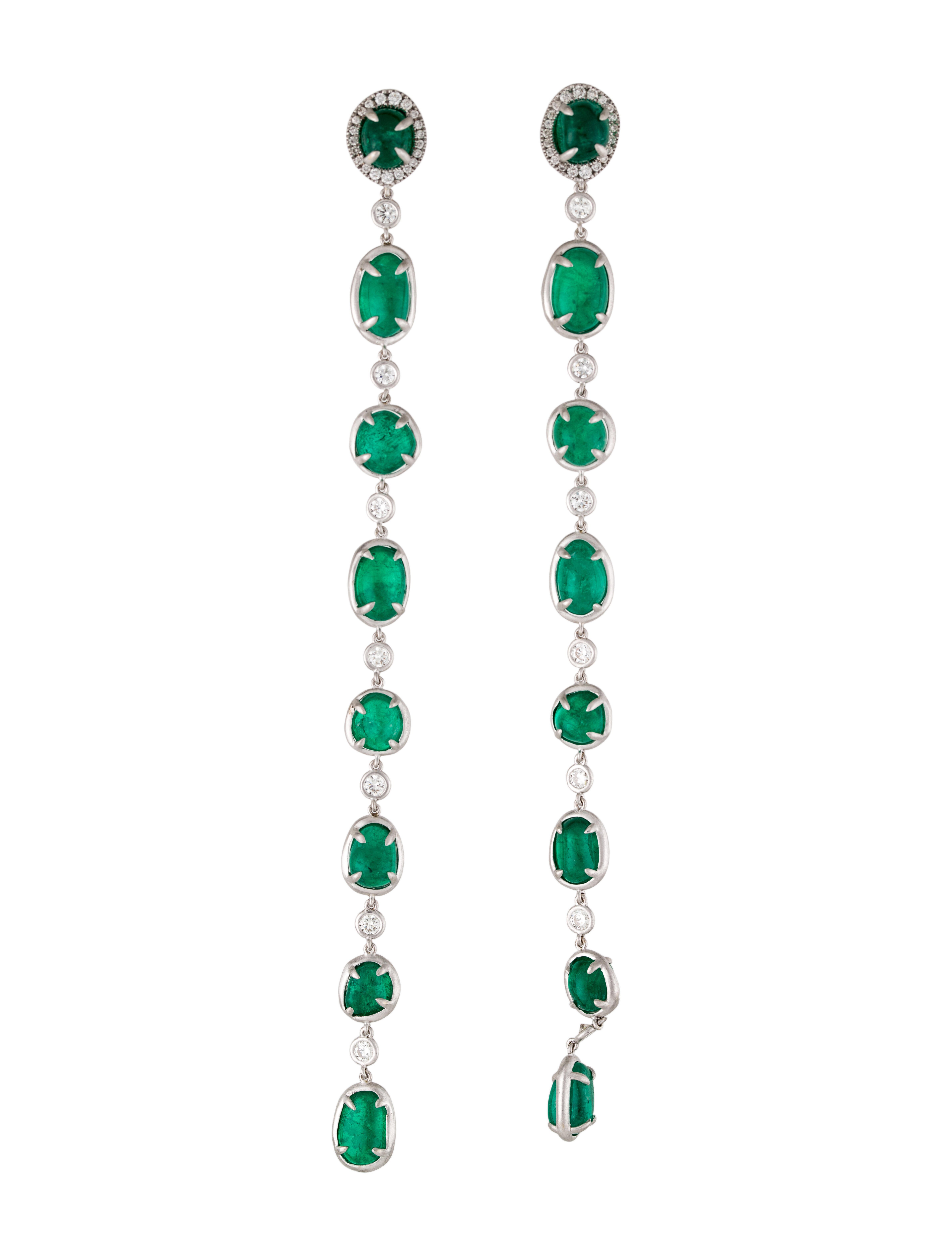 Earrings 18K Emerald & Diamond Drop