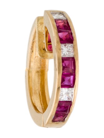 Earrings 18K Ruby & Diamond Huggie Single Earring
