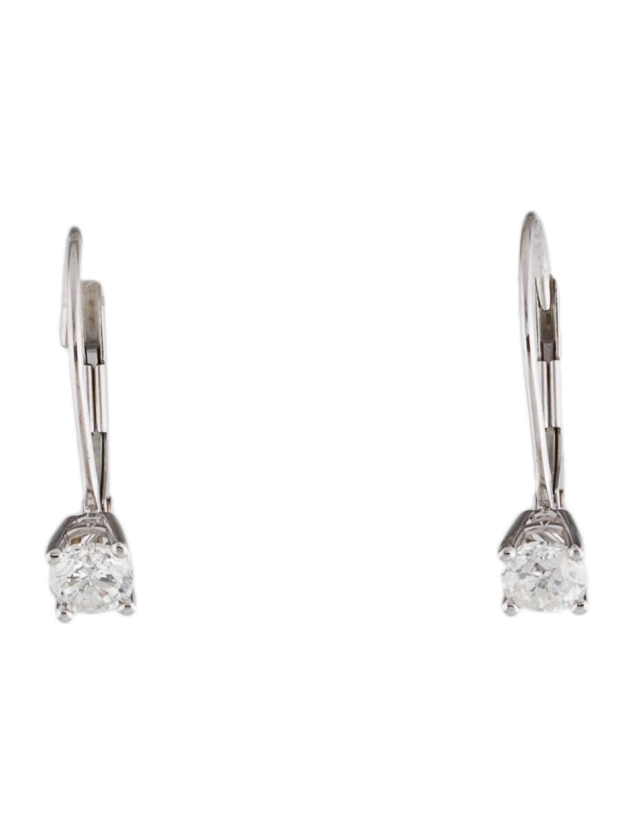 Earrings 14K Diamond Drop Hoop Earrings 14K White Gold Hoop, Earrings