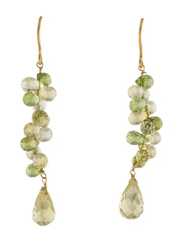 Earrings Drop 14K Peridot & Quartz