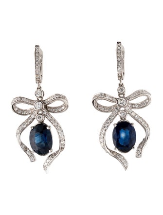 Earrings 18K Sapphire & Diamond Ribbon Drop Earrings