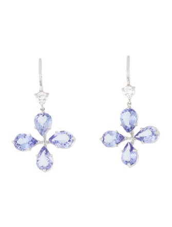 Earrings 14K Tanzanite & Diamond Flower Drop Earrings