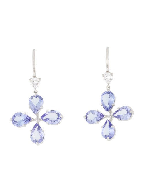 Earrings 14K Tanzanite & Diamond Flower Drop Earrings