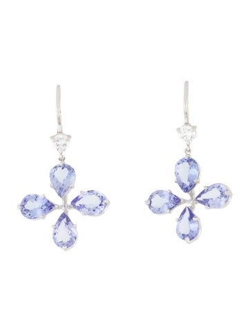 Earrings Drop 14K Tanzanite & Diamond Flower