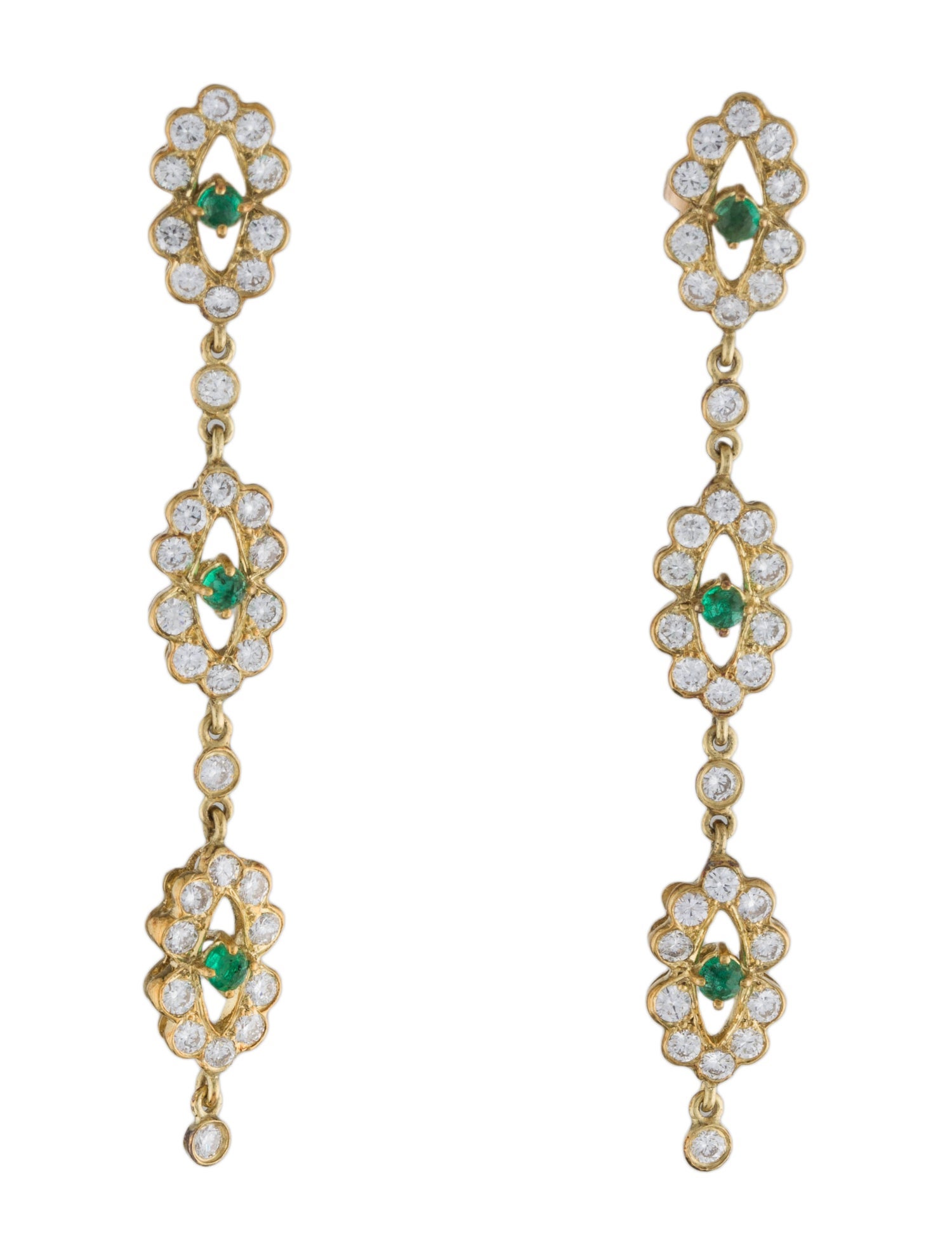 Earrings 18K 2.13ctw Diamond & Emerald Drop Earrings 14K Yellow Gold