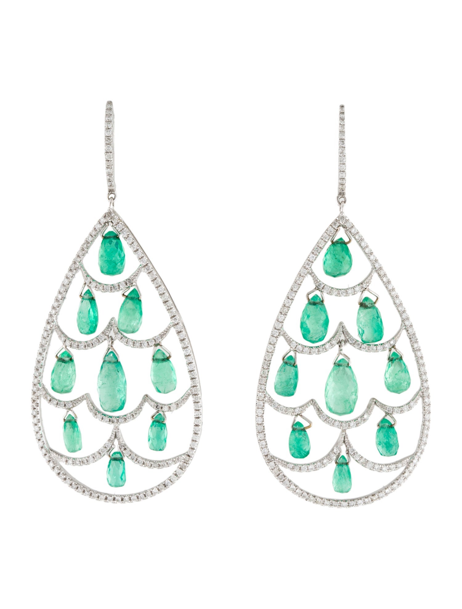 Earrings 18K Emerald & Diamond Drop
