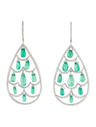 Earrings 18K Emerald & Diamond Drop Earrings