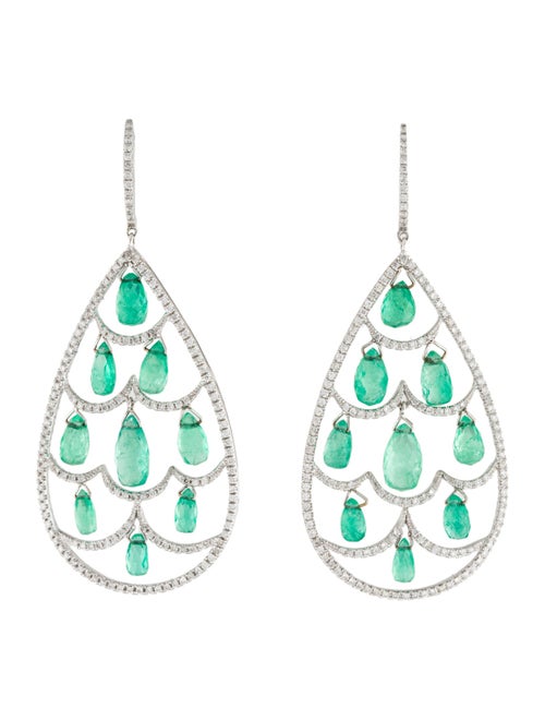 Earrings 18K Emerald & Diamond Drop Earrings