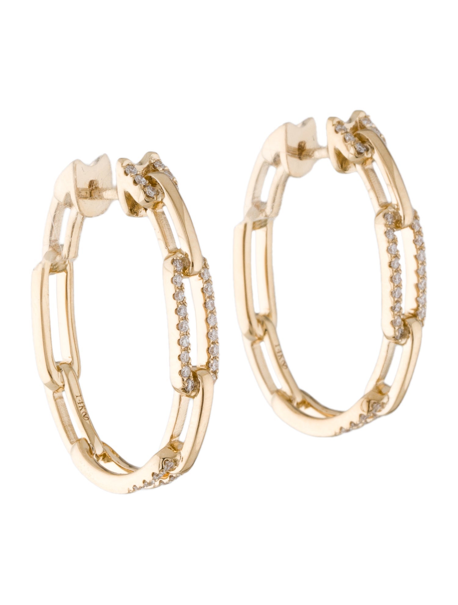 Earrings 14K Diamond ChainLink Hoop Earrings 14K Yellow Gold Hoop