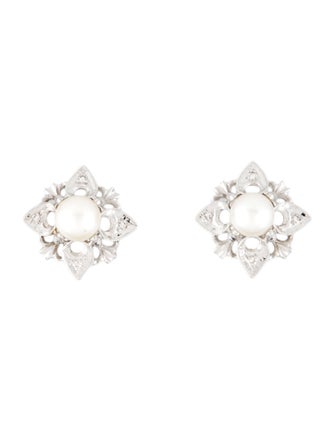 Earrings 14K Pearl & Diamond Clip-On Earrings