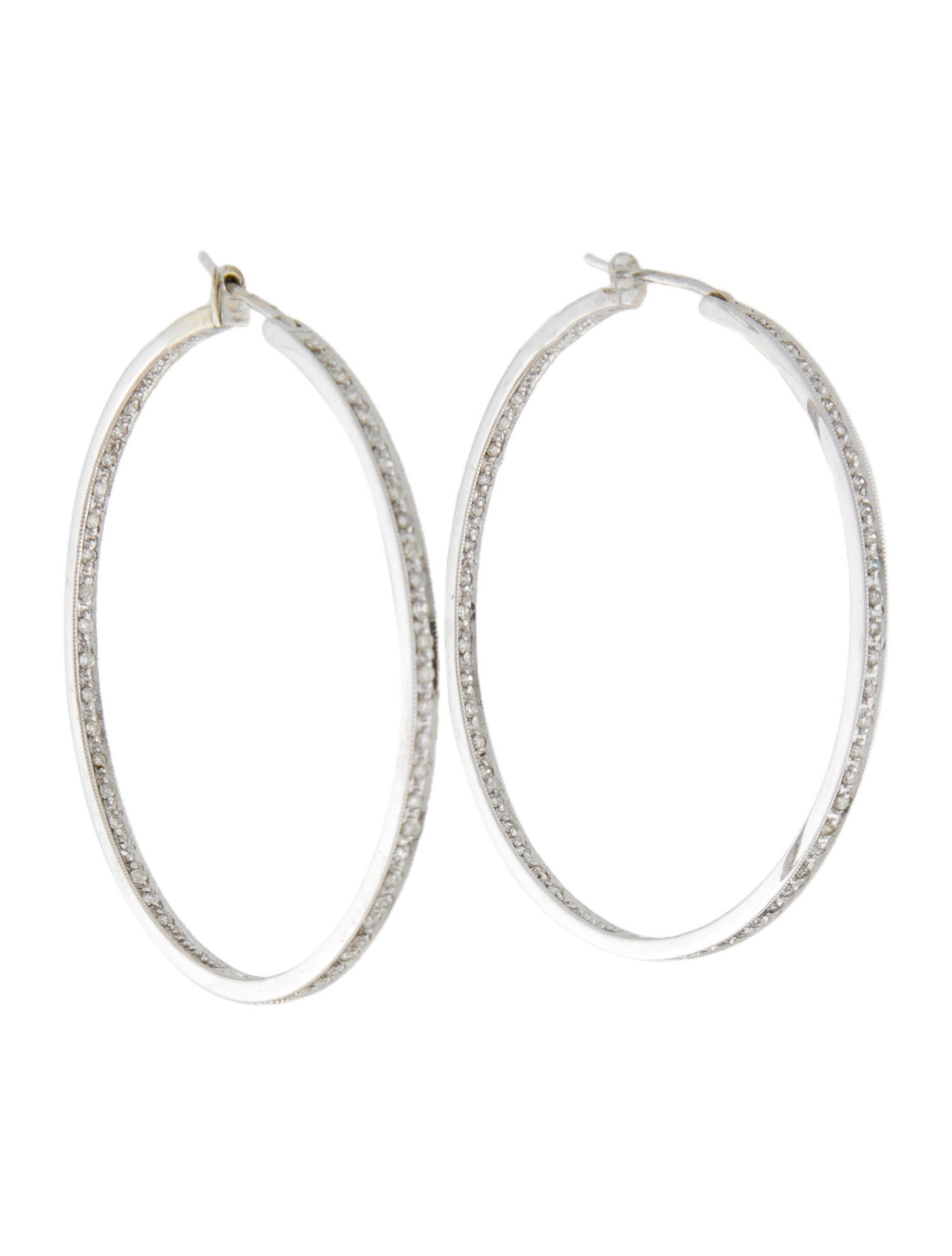 Earrings 14K Diamond Inside Out Hoop Earrings 14K White Gold Hoop