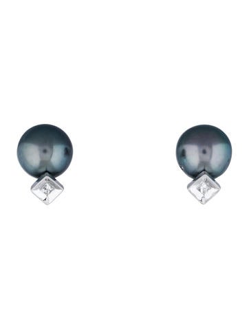 18K Pearl and Diamond Stud Earrings