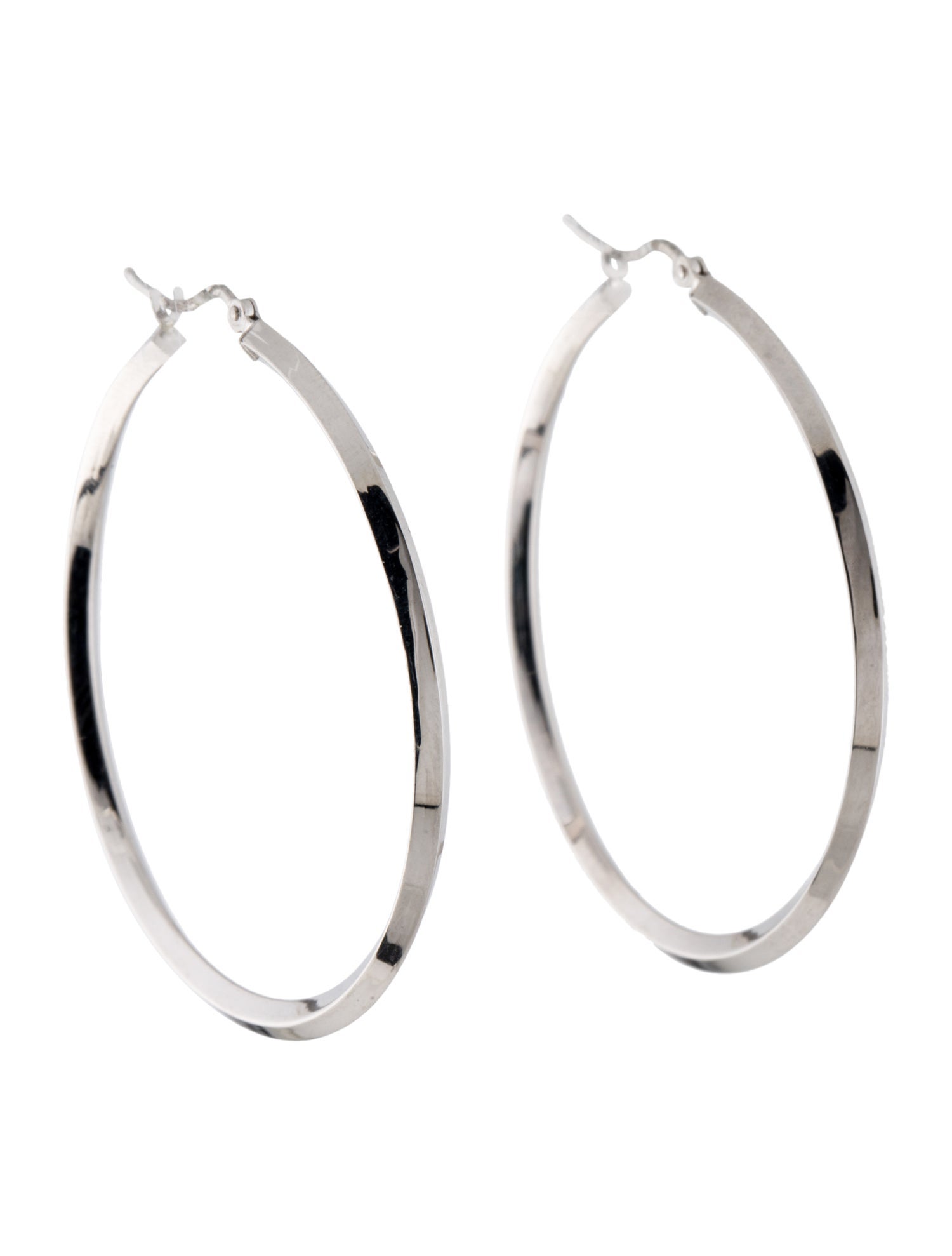 Earrings 14K Knife Edge Hoop Earrings RhodiumPlated 14K White Gold