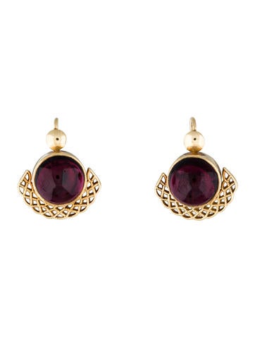 14K Latticed Garnet Drop Earrings