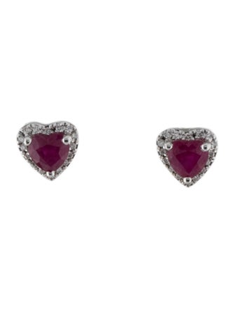 Earrings 14K Ruby & Diamond Heart Stud Earrings