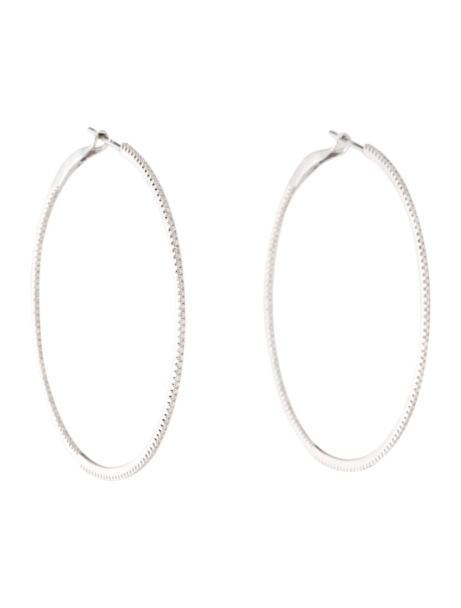 Earrings 14K Diamond Large Skinny Hoop