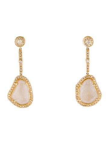 14K Druzy & Diamond Drop Earrings