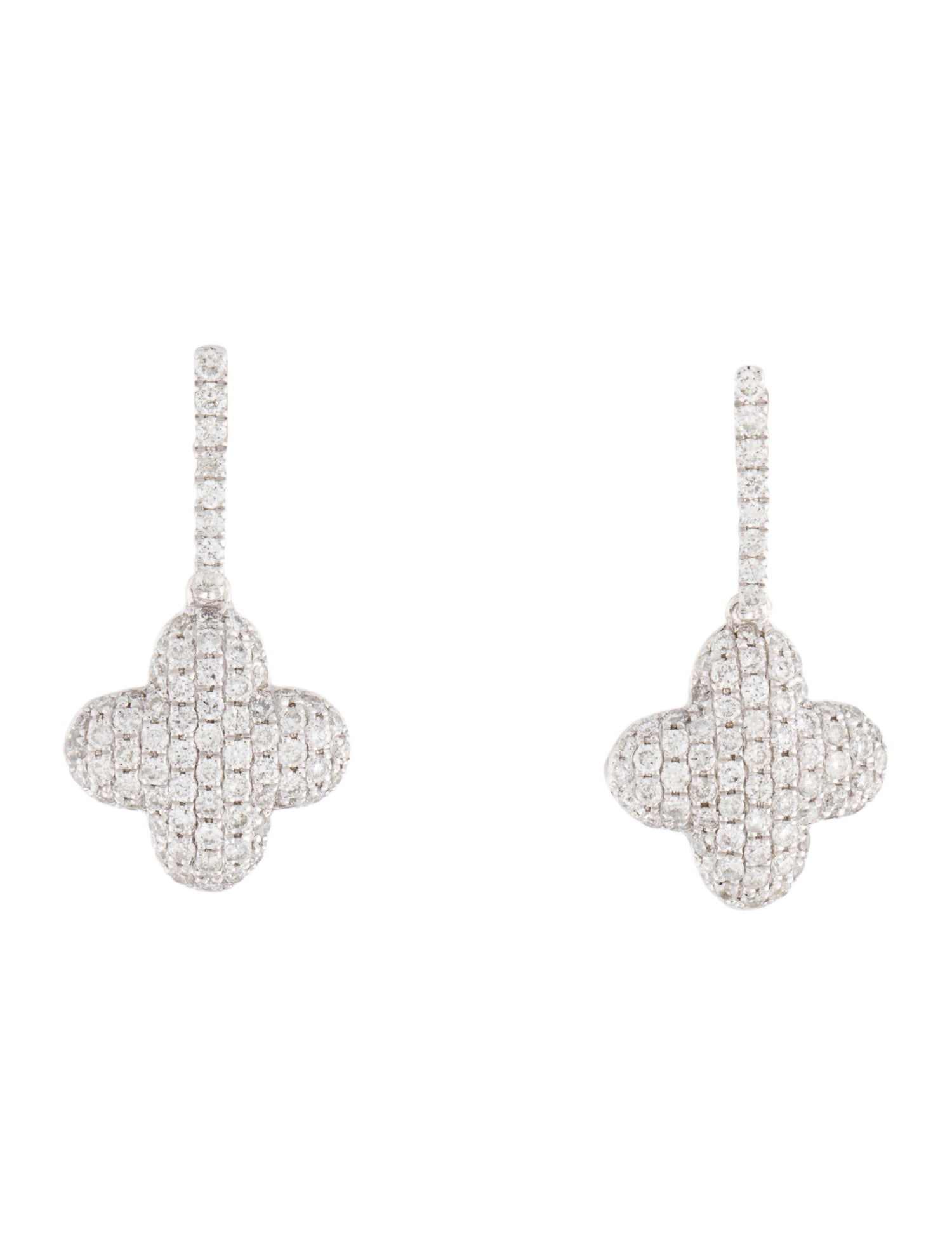 Earrings 14K Diamond Clover Drop Earrings - Rhodium-Plated 14K White ...