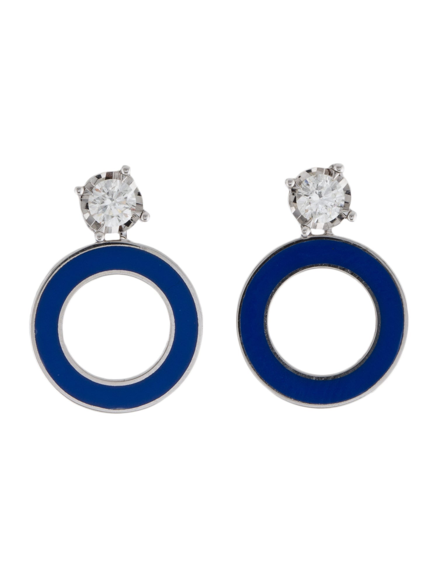 Earrings 14K Diamond & Enamel Open Circle Stud Earrings