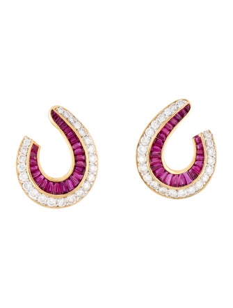 Earrings 18K 3.02ctw Ruby & 2.14ctw Diamond Clip-On Earrings