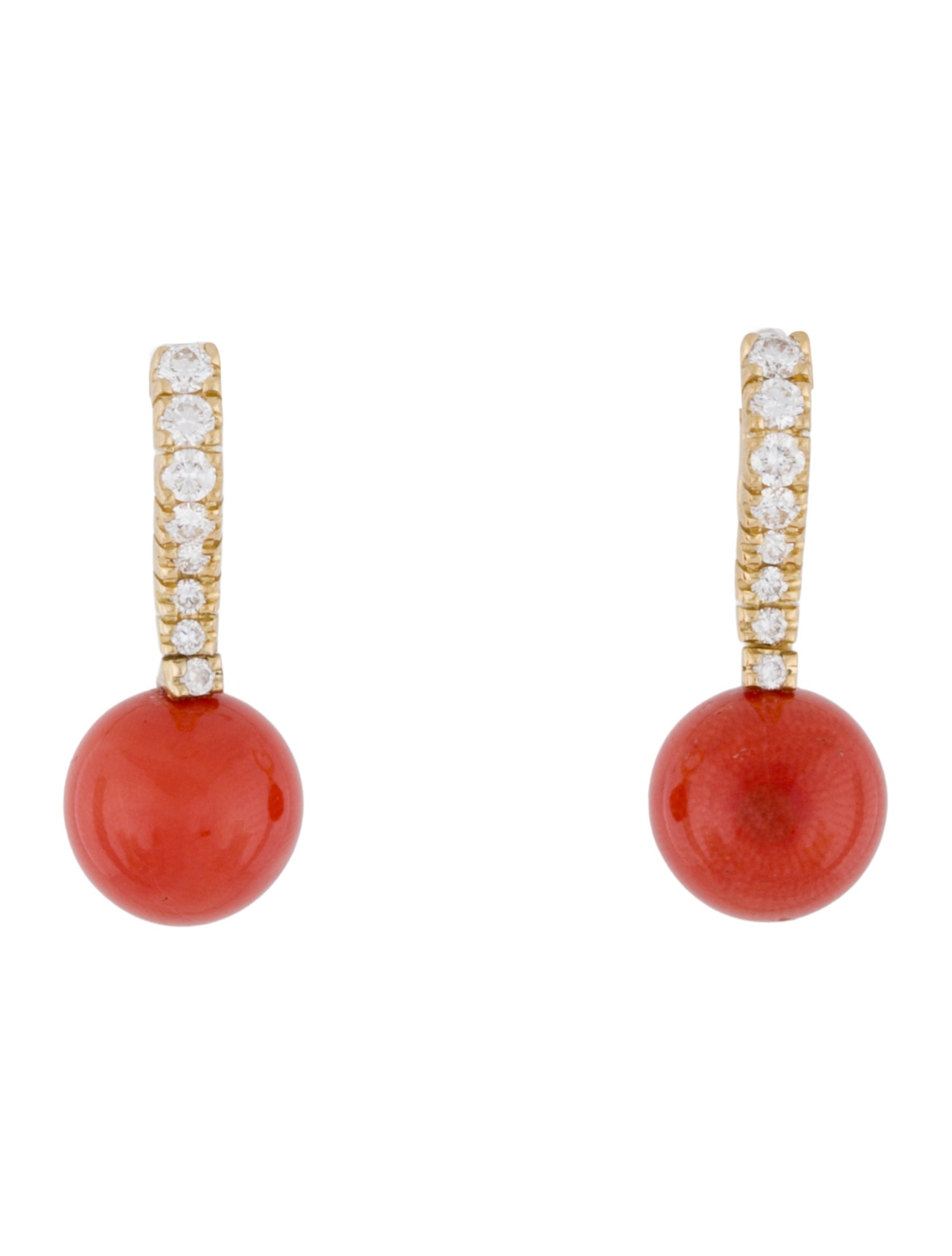 Earrings 18K Coral & Diamond Drop
