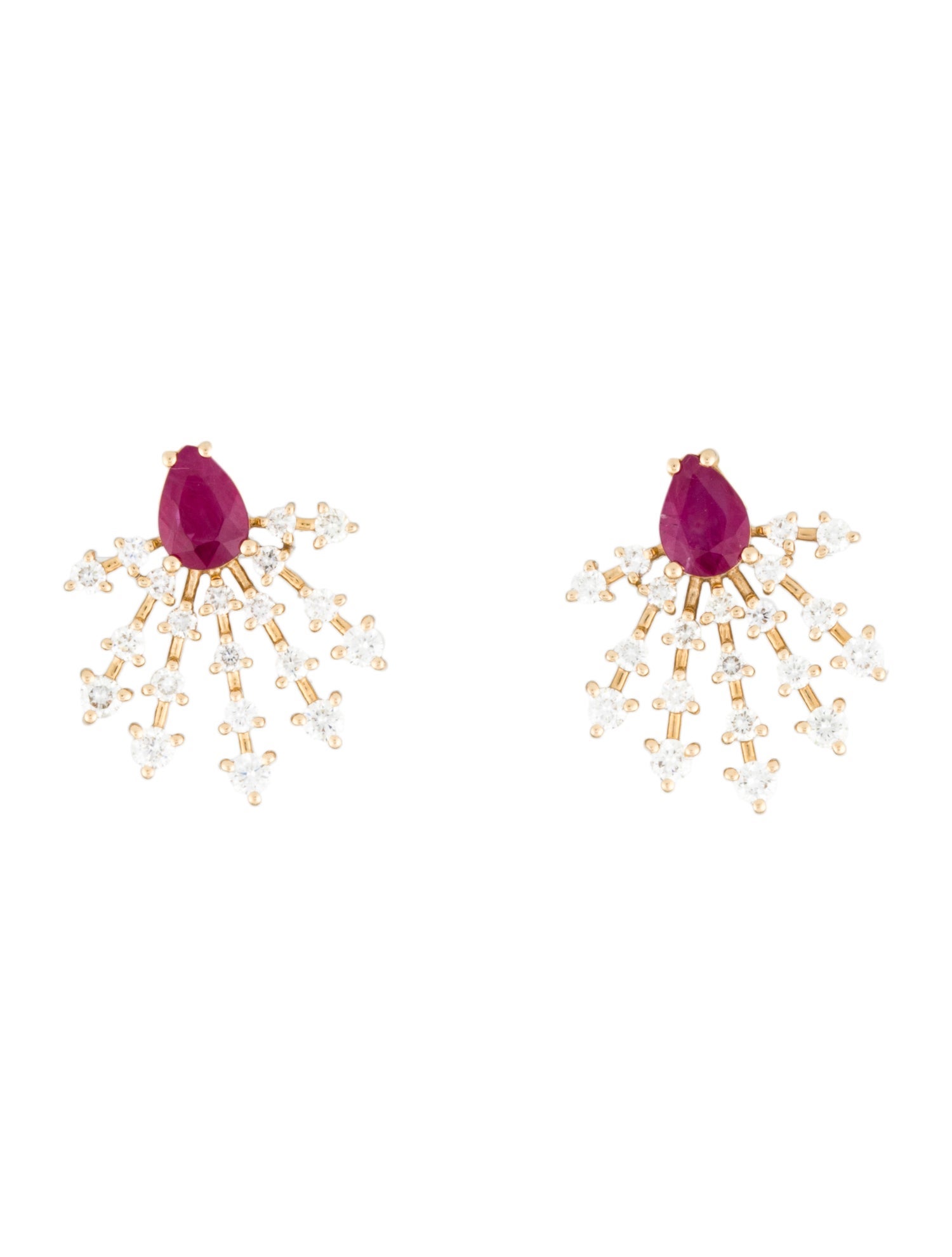 Earrings 14K Ruby & Diamond Drop Stud Earrings
