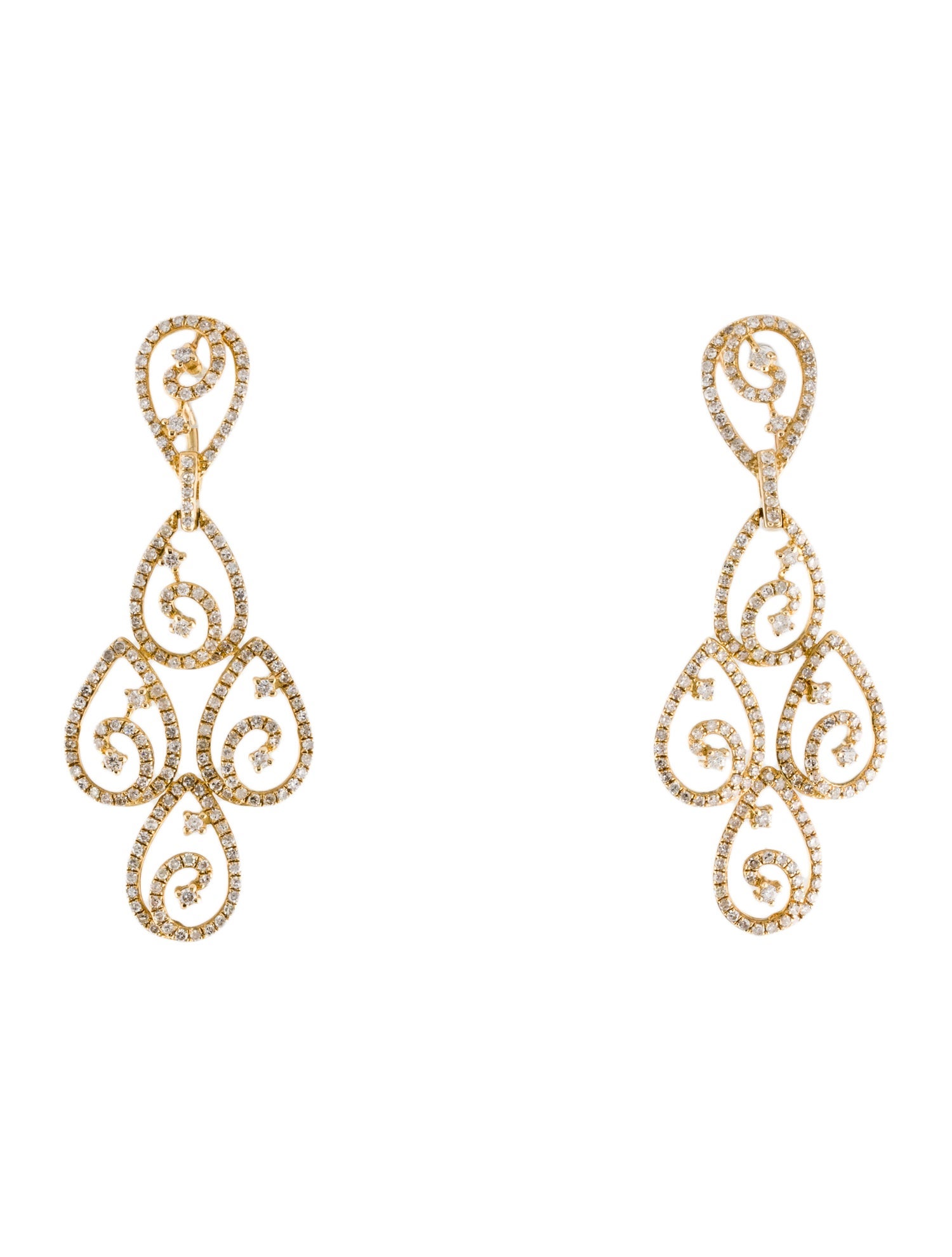 Earrings 14K Diamond Filigree Drop Earclip Earrings
