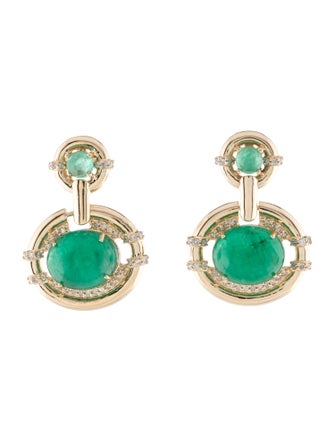 Earrings 14K 9.34ctw Emerald & Diamond Drop Earrings