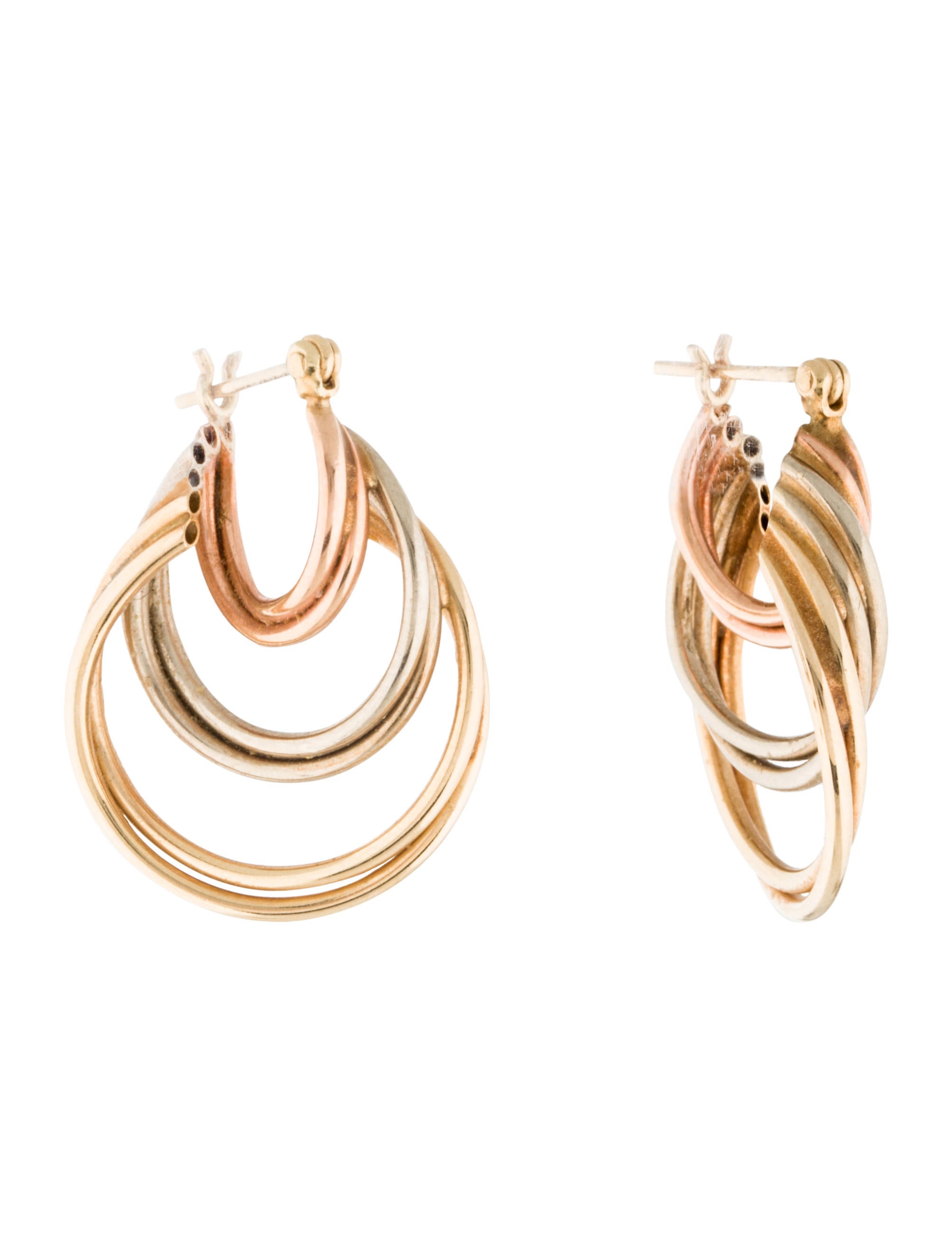 Earrings 14K Tri-Color Triple Loop Earrings