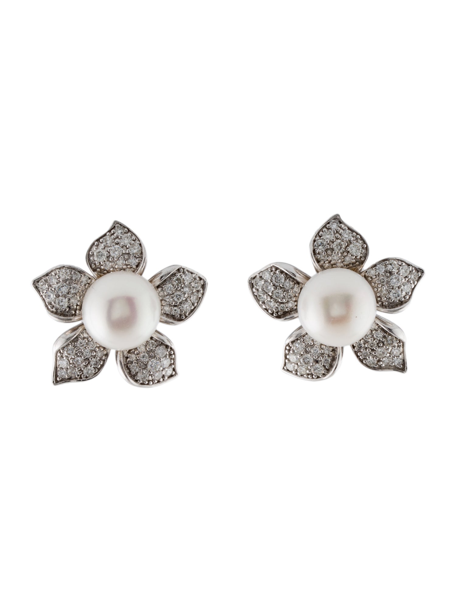 Earrings 14K Pearl & Diamond Floral Earclip Earrings