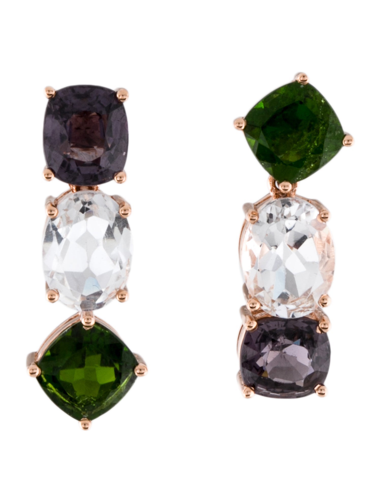 Earrings 18K Diopside, Topaz, & Spinel Asymmetrical Drop