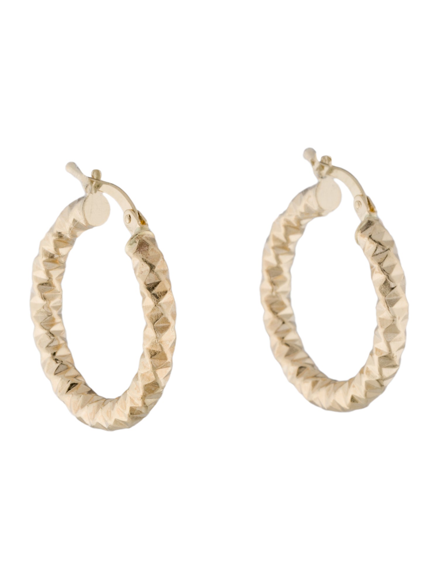 Earrings 14K Textured Round Tube Hoop Earrings